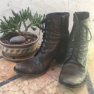Distressed Combat Leather Boots